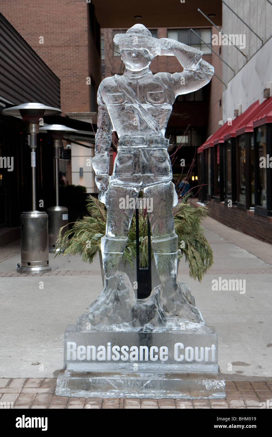 Renaissance court ice sculpture of a Canadian Mountie Stock Photo