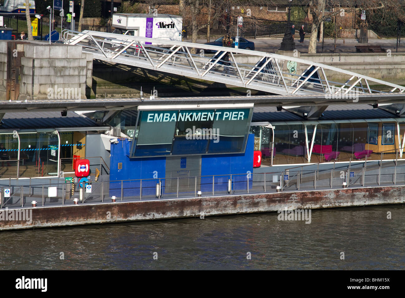 Embankment pier on the northbank of the Thames, London Stock Photo