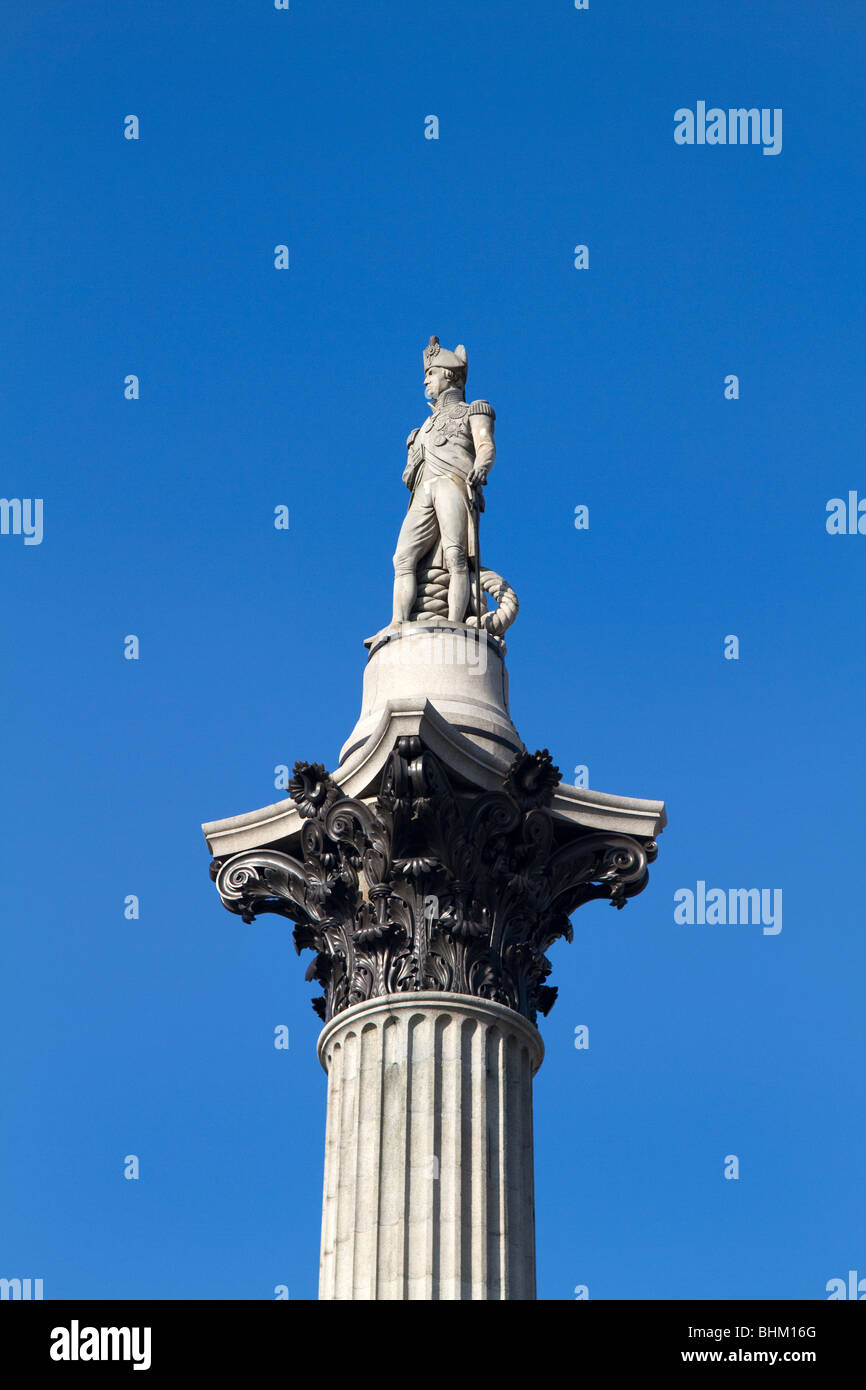 Statue of Admiral Horatio Nelson (Nelson's column) at Trafalgar Square, London Stock Photo