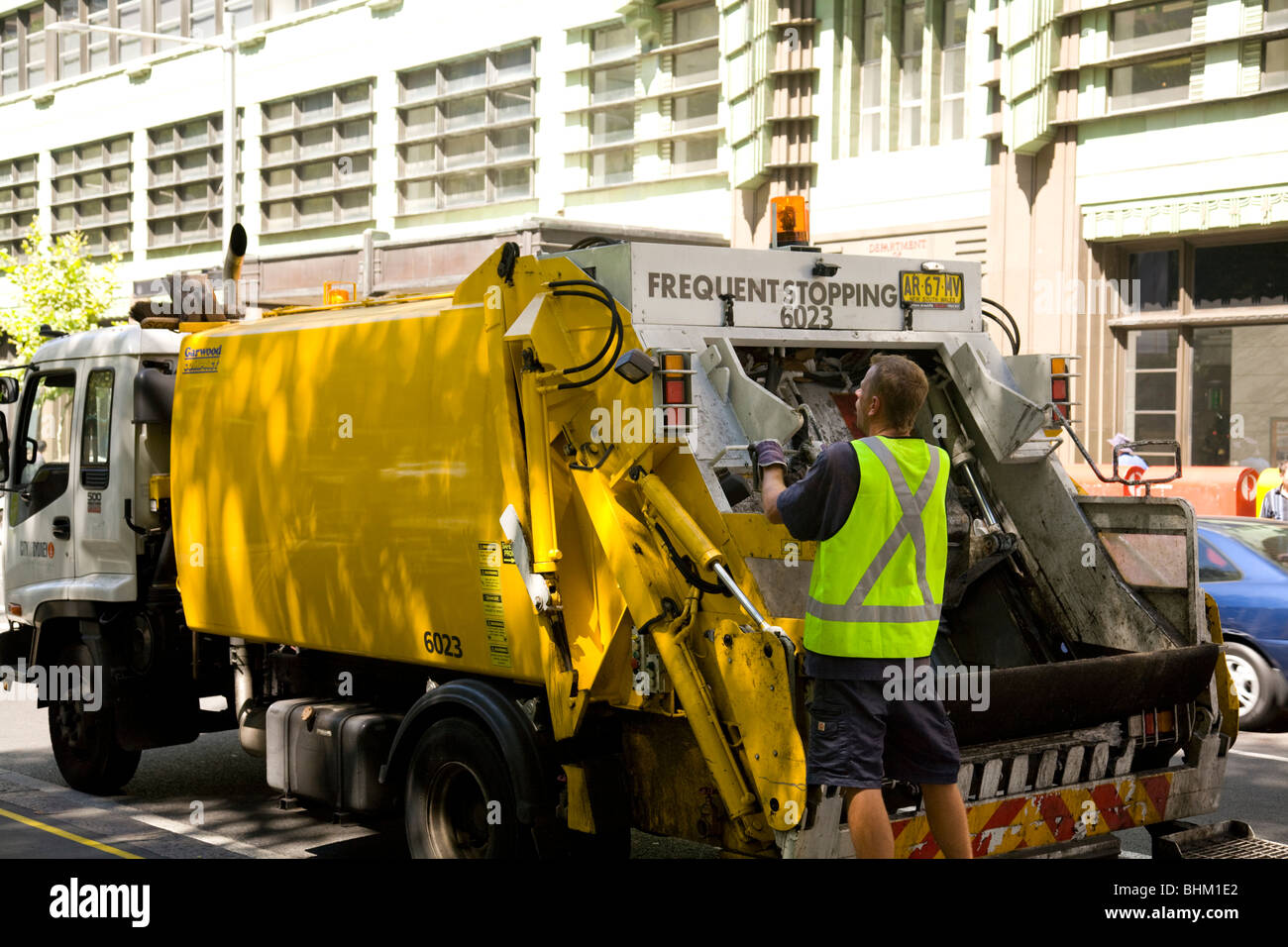 rubbish waste collection vehicle in york street sydney Stock Photo Alamy