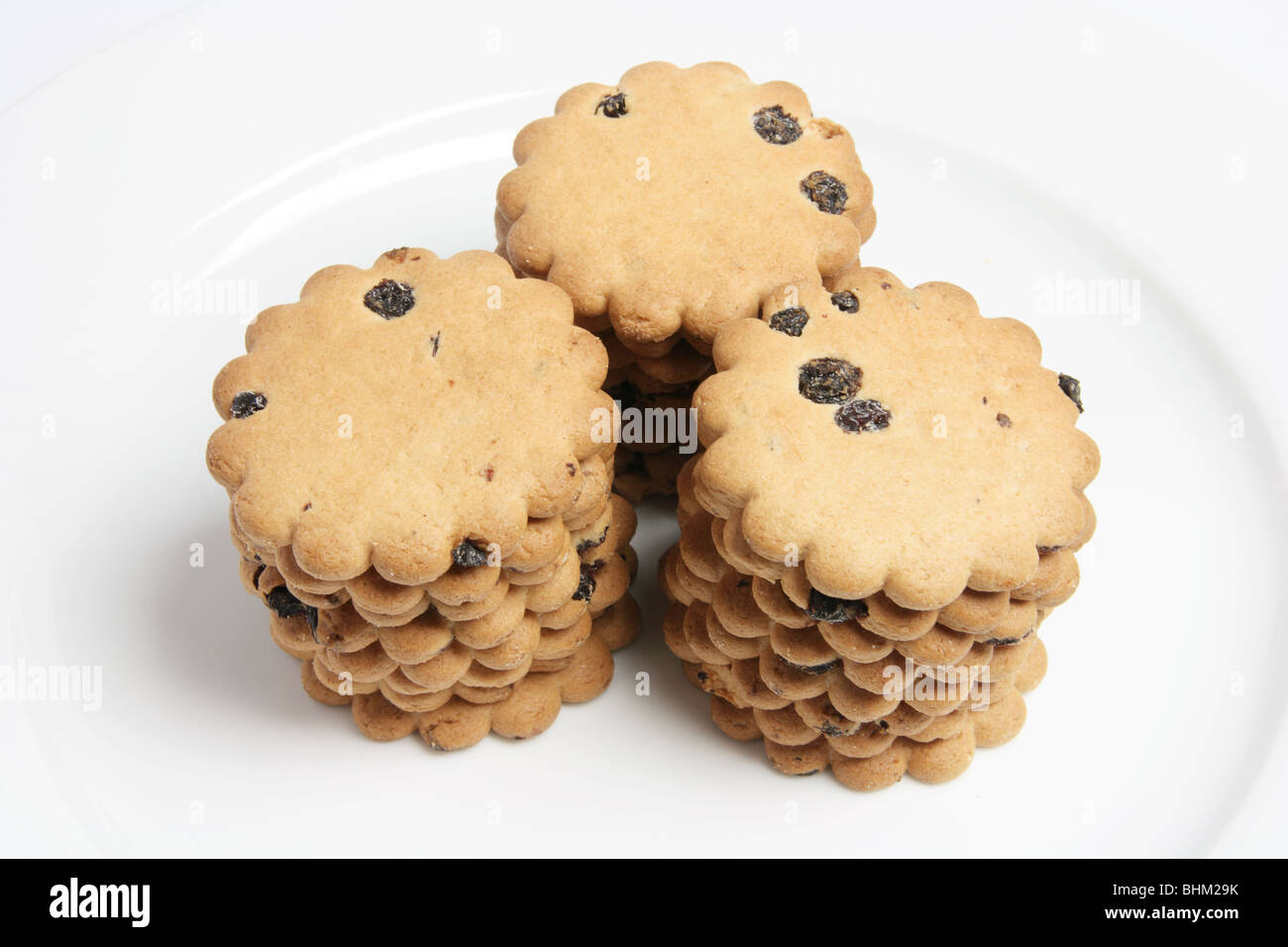 Raisin Biscuits Stacked on Plate Stock Photo