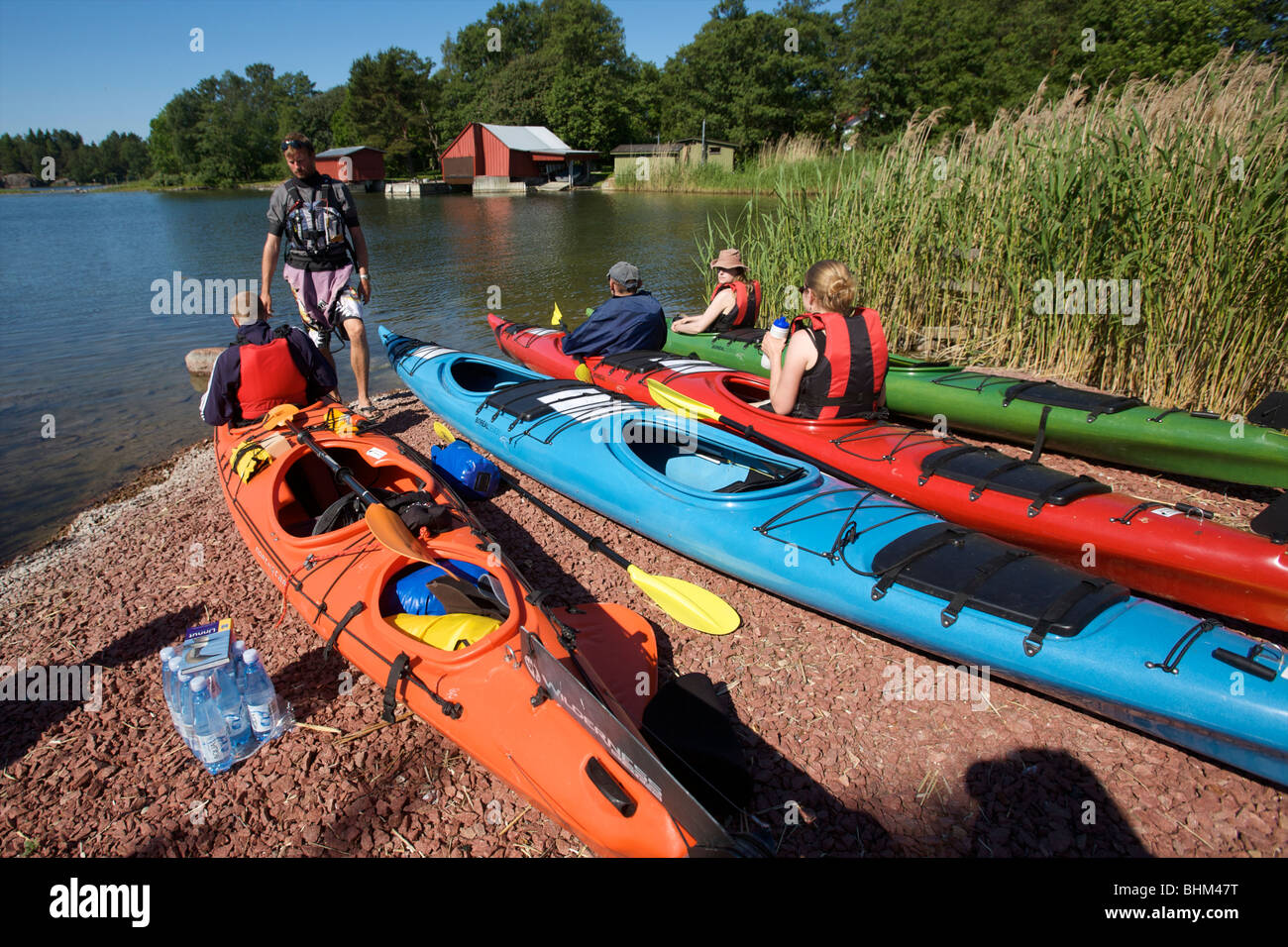 Canoing along the coasts of the Kobba Klintar island in the Äland archipelago Finland Stock Photo