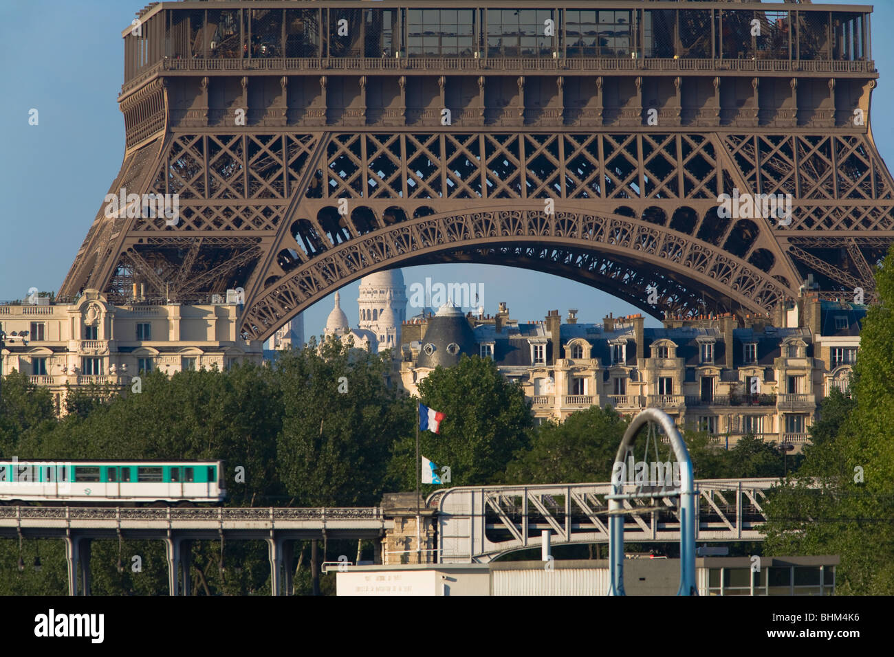 Eiffel Tower, metro train, Church of Sacre Coeur, Paris, France Stock