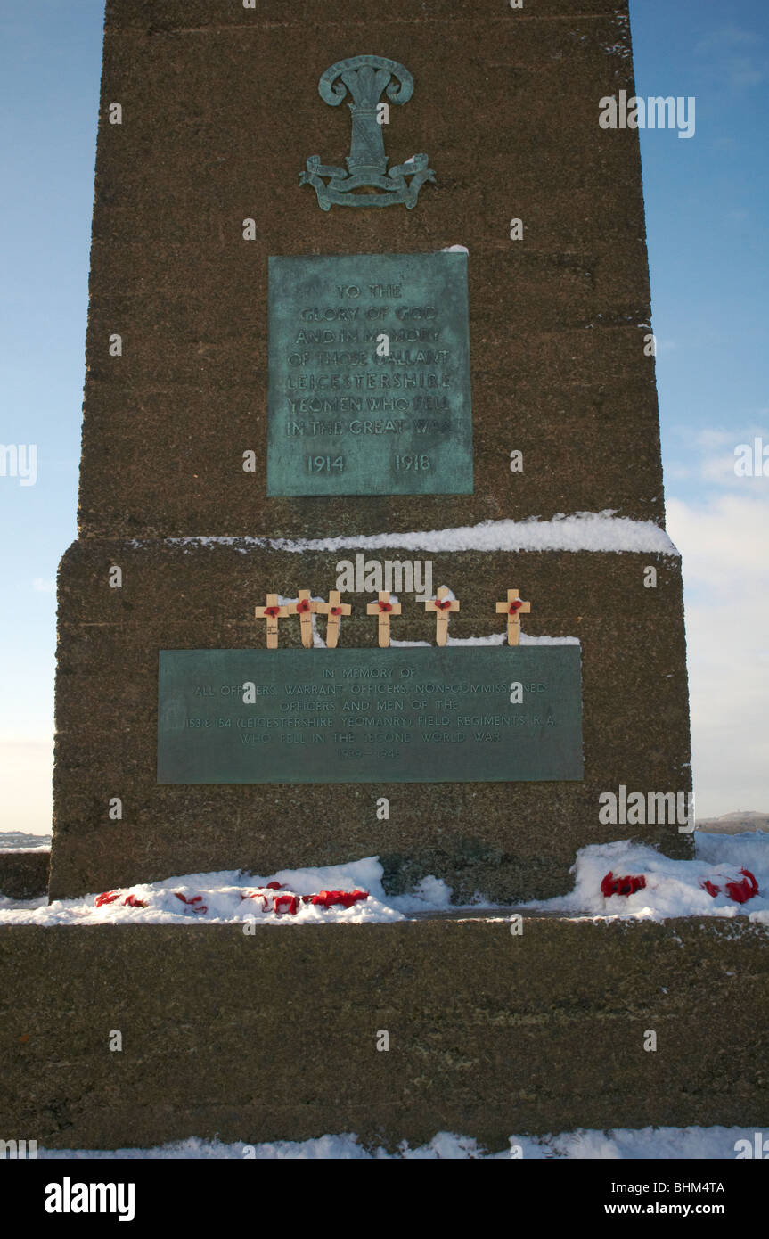 Snowy Winter Scene at the War Memorial at Bradgate Park, Newtown Linford, Leicestershire Stock Photo
