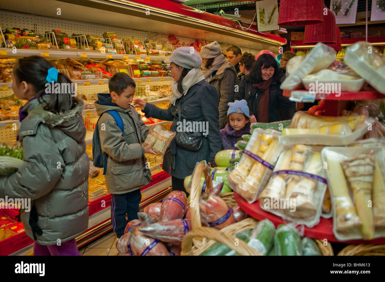 Paris, France, people Food Shopping in Chinese neighborhood grocery store vegetables, "The Big