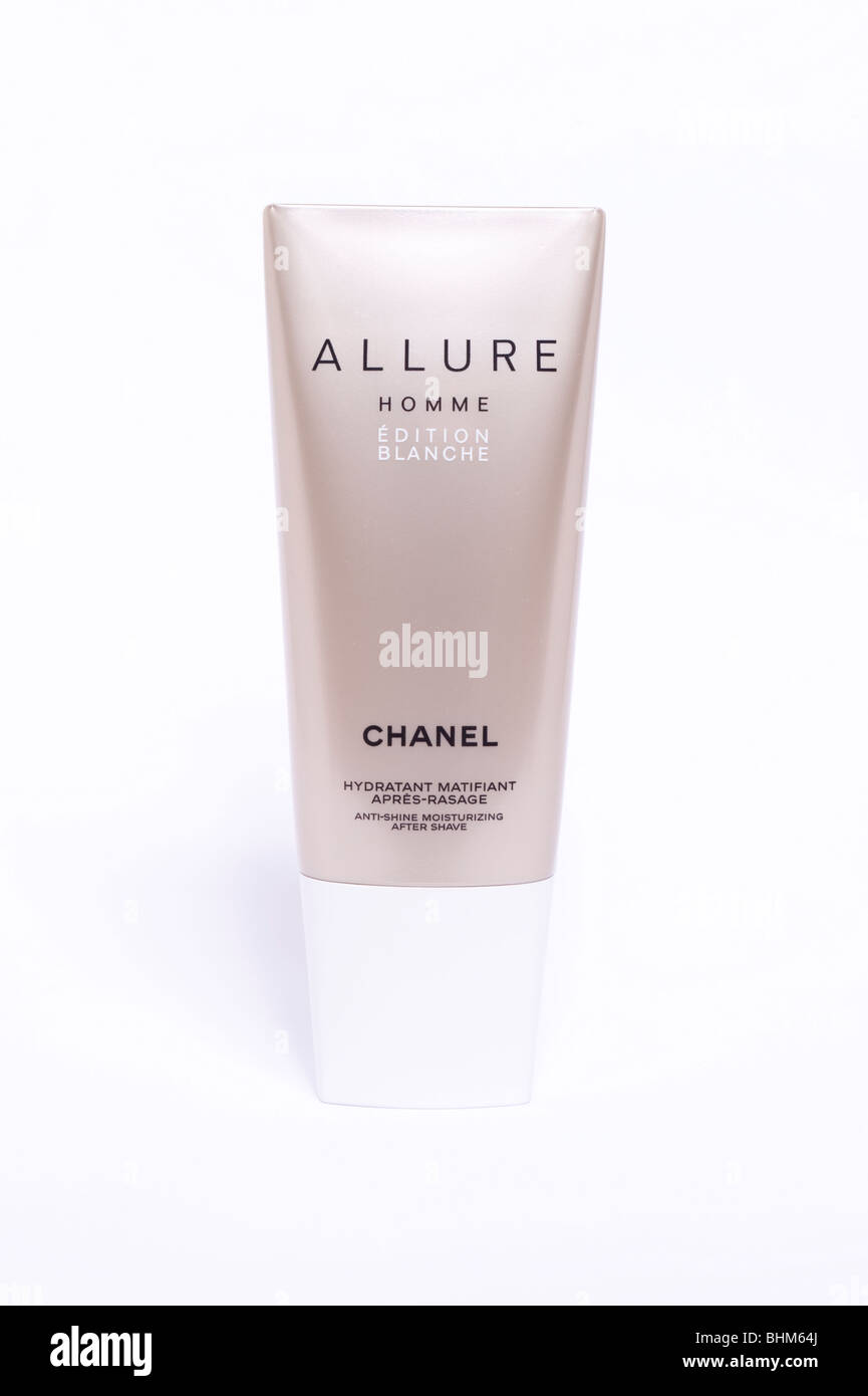 A bottle of Chanel Allure after shave for men with box on a white  background Stock Photo - Alamy