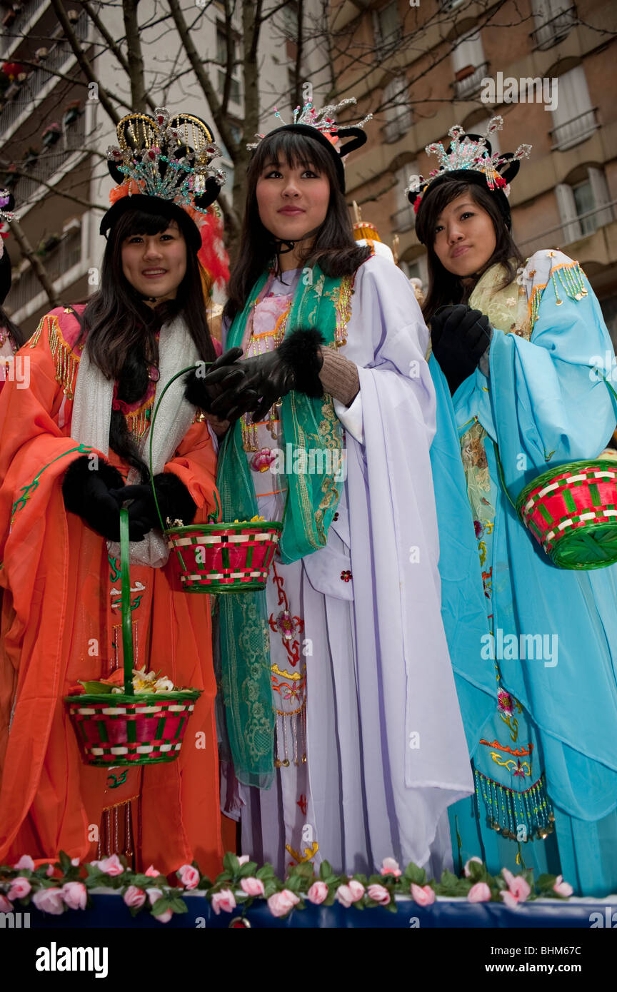 Paris, France, Young Women in Traditional Chinese Dress, in Chinese New ...