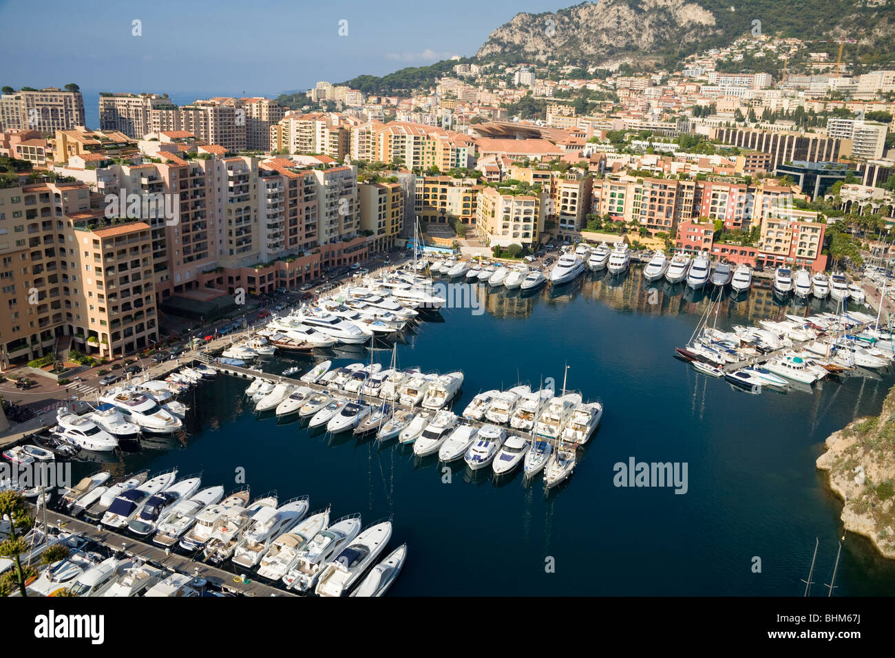 Aerial view of Fontvieille Harbour, Port de Fontvieille, Fontvieille, Monaco, France Stock Photo