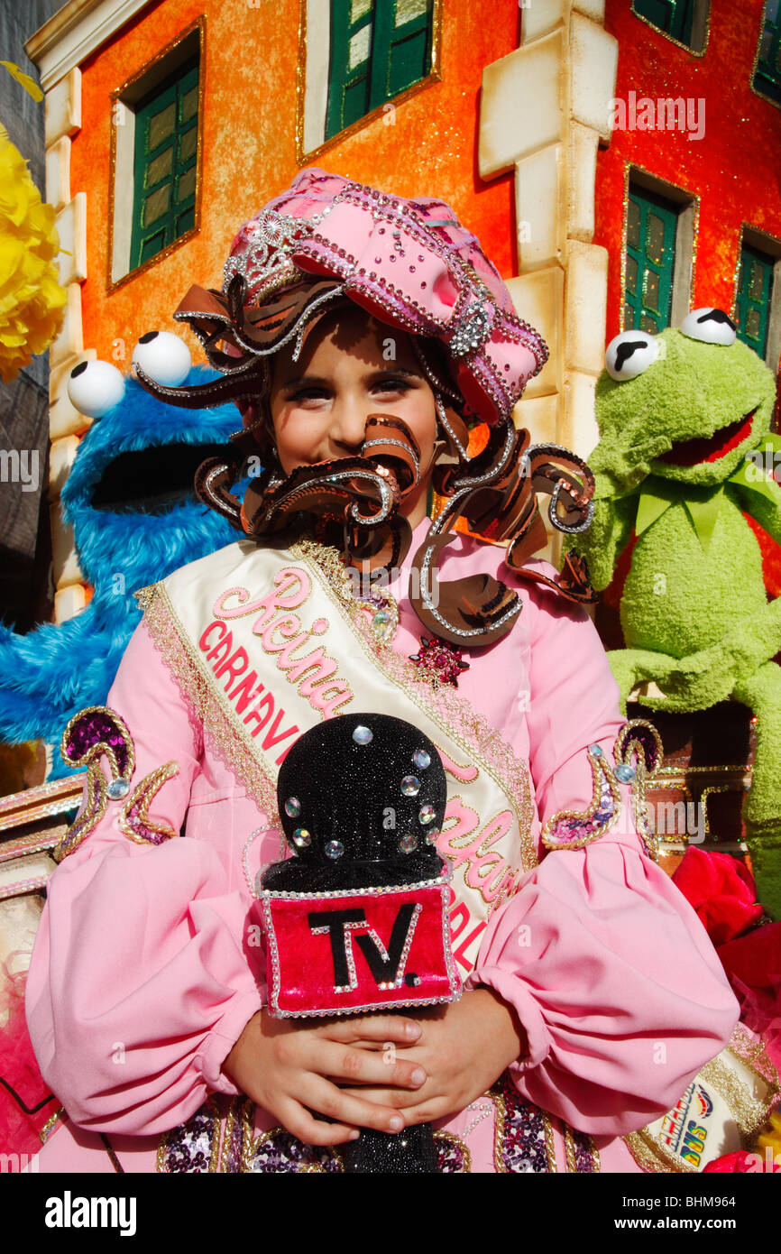 Young carnival queen at 2010 Las Palmas carnival on Gran Canaria Stock Photo