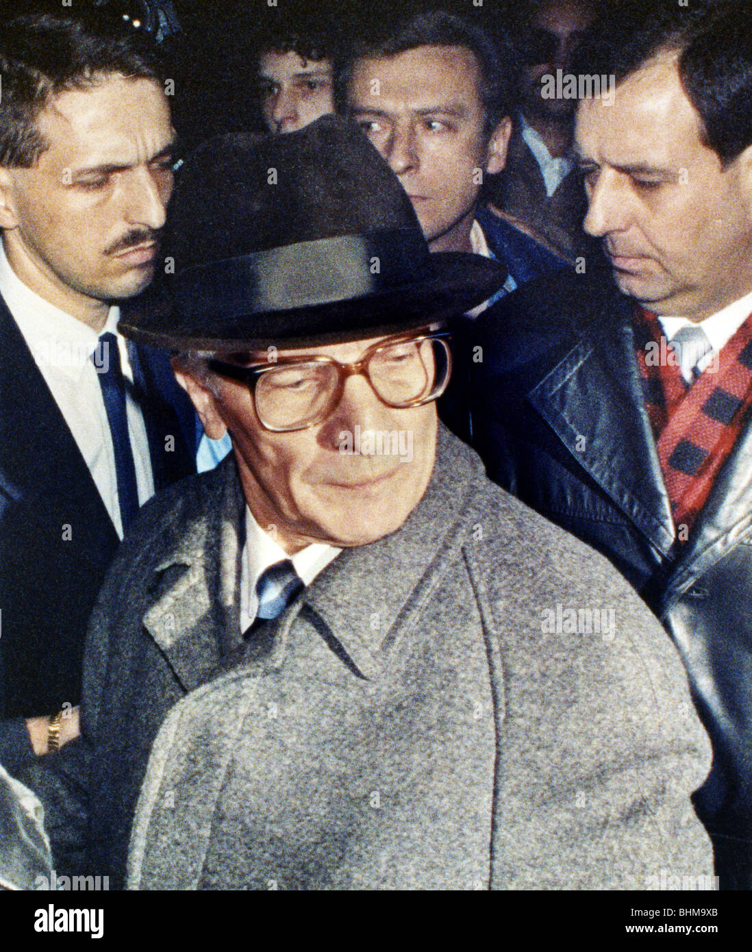 Erich Honecker being arrested on 29.01.1990, Berlin, GDR Stock Photo - Alamy