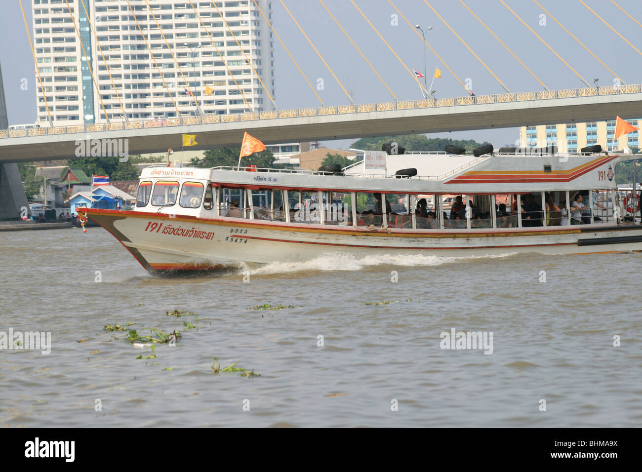 Boat on the Chao Phaya river in Bangkok, Thailand. Stock Photo