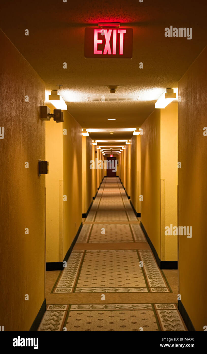 Corridor with exit sign Houston Texas USA Stock Photo