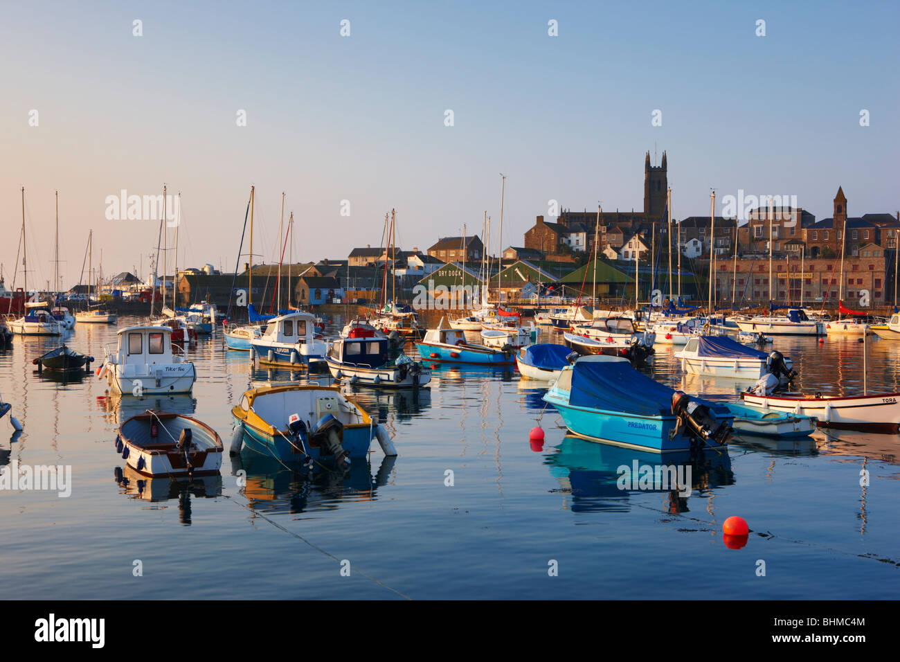 High tide during a summers morning at Penzance Harbour Stock Photo