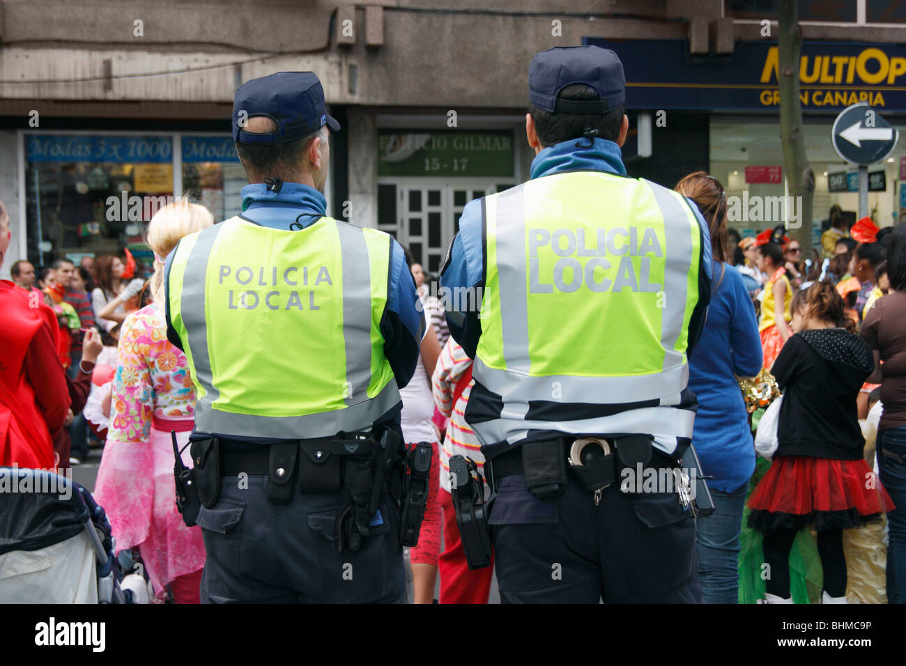 Two Spanish policemen on duty during carnival in Las Palmas, Gran Canaria Stock Photo