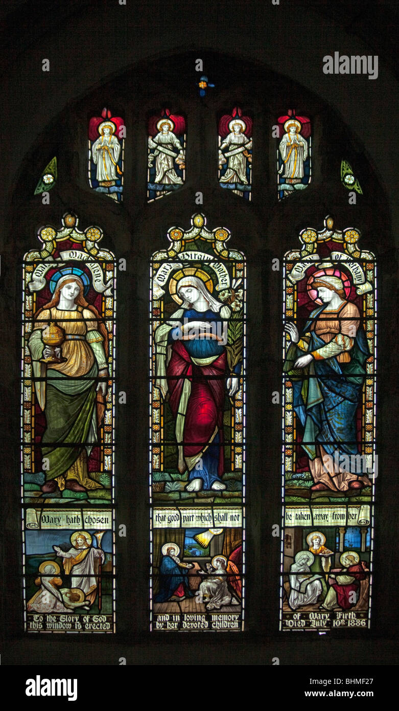 Stained Glass Window in Saint Pancras Church, Widecombe in the Moore, in Devon, England Stock Photo