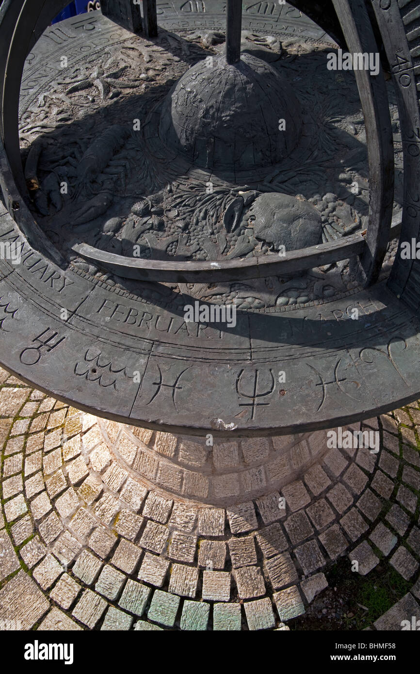 A bronze sculpture of an Armillary Sphere on the quay in Exeter, Devon