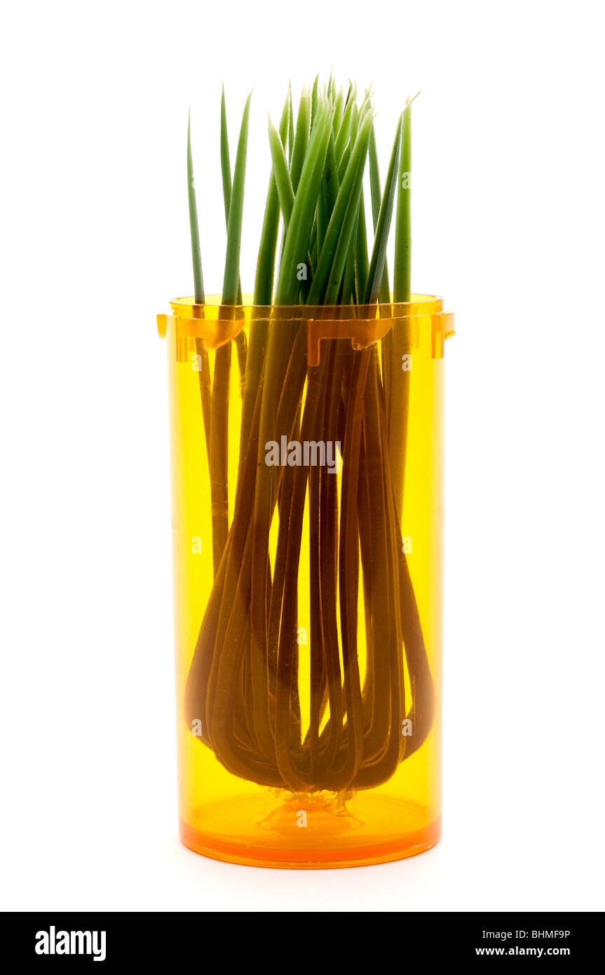 Grass in a pill bottle: alternative medicine Stock Photo