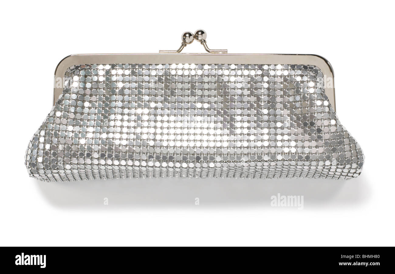 808. Ladies Clutch, made of Brass, silver plated, with handle, decorative,  fancy party wear, size 8