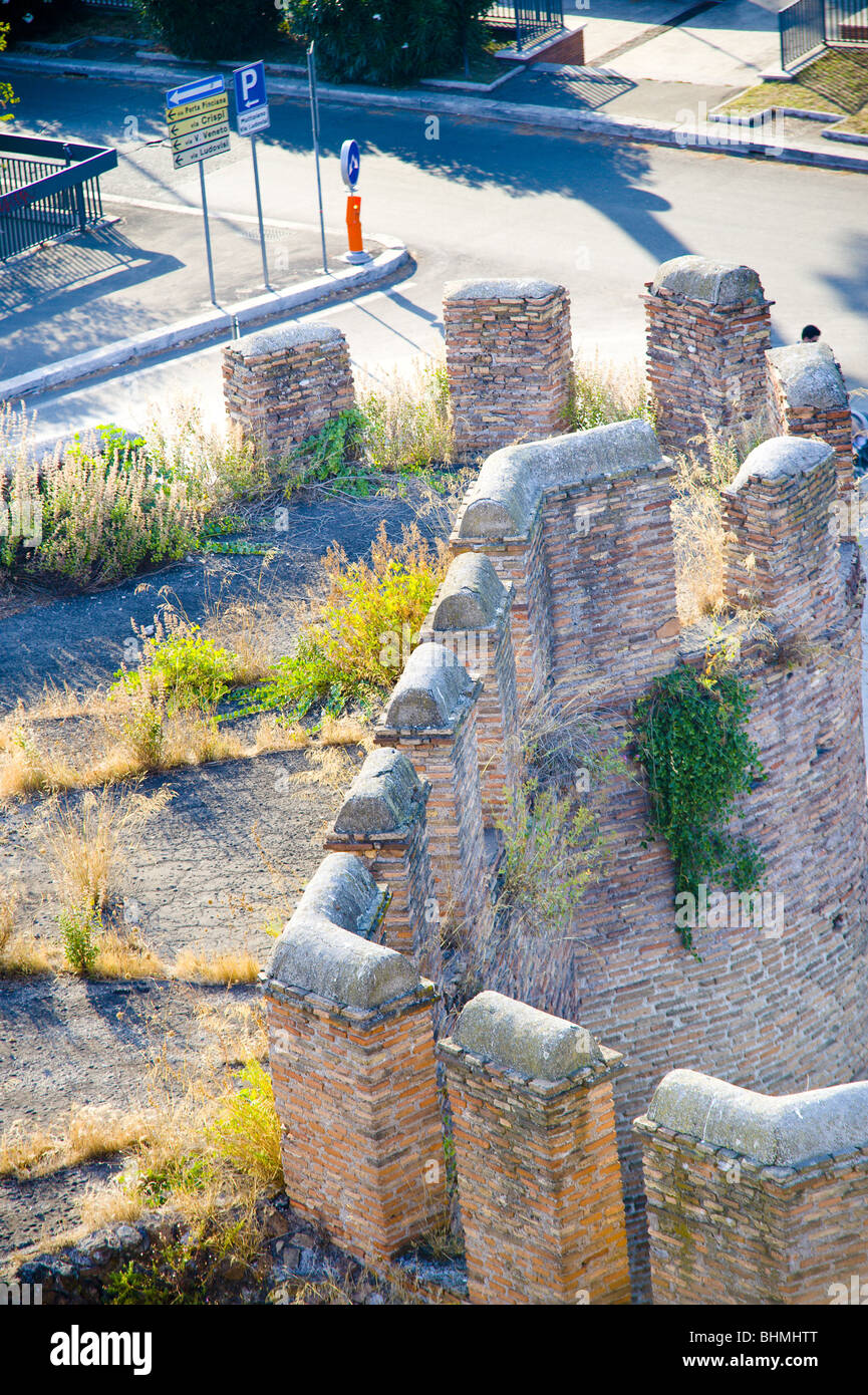 Ancient roman fortification walls on Porta Pinciana in Rome Italy Stock Photo