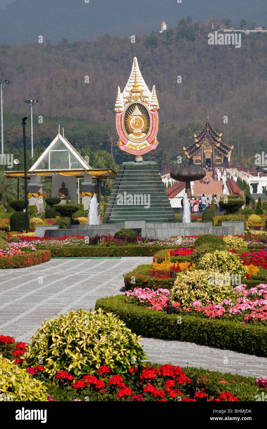 Ratchaphruek Flower Gardens and Royal Pavilion, Chiang Mai, Northern Thailand. Stock Photo