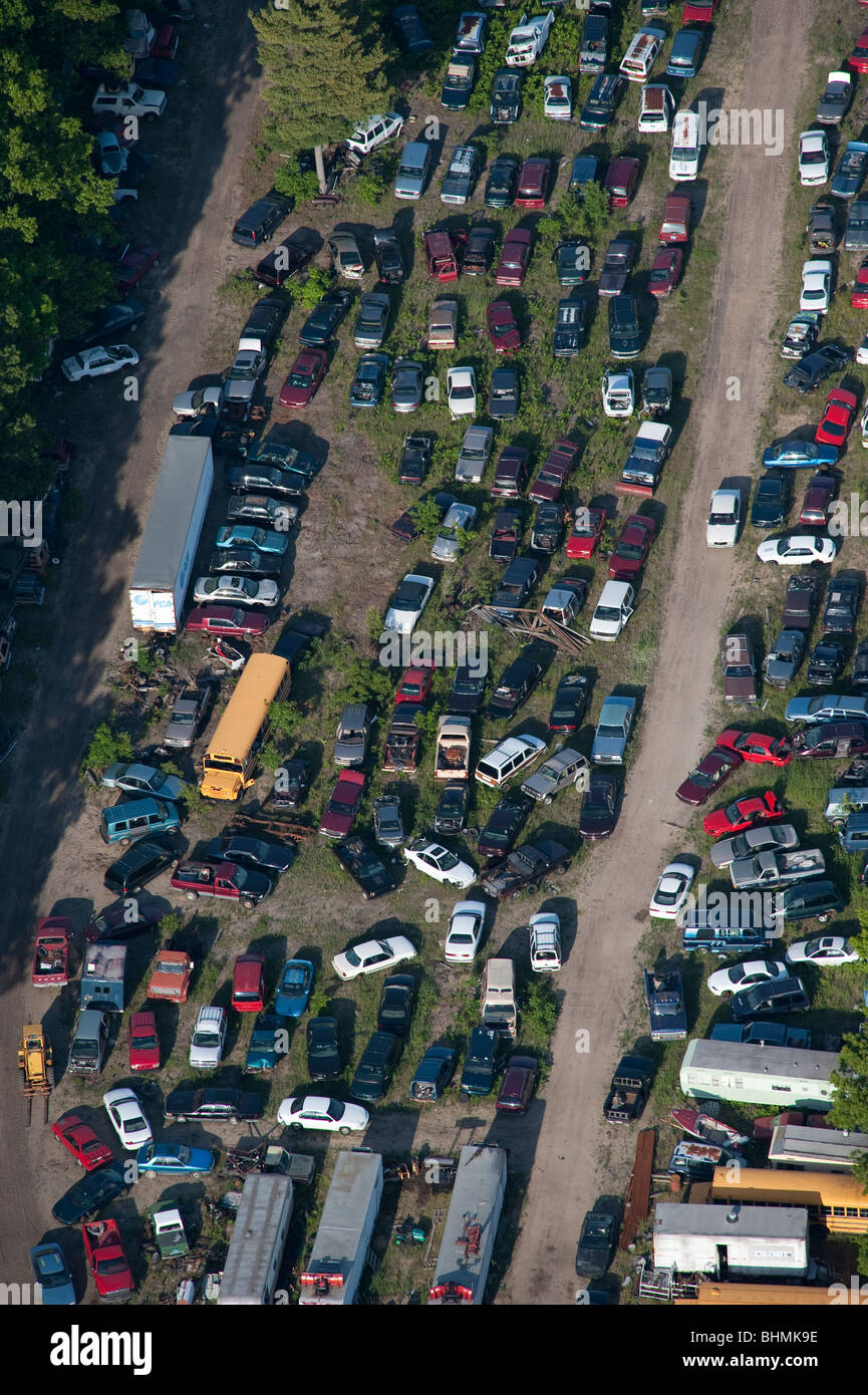 Aerial view of Auto Junk yard near Manistee Michigan USA, by Jeff