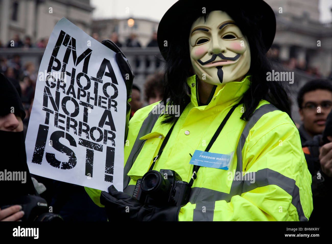 Photographers protest in Trafalgar Square, London again police use of terrorism law Stock Photo