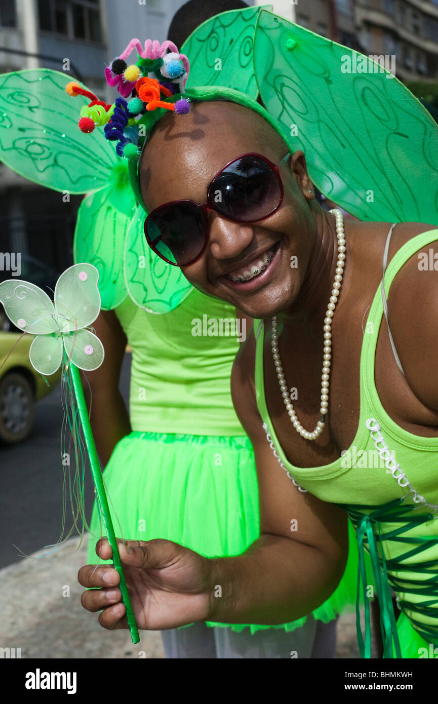 Man dressed as Fairy, Carnival in Rio de Janeiro, Brazil. Banda de Ipanema Parade Stock Photo