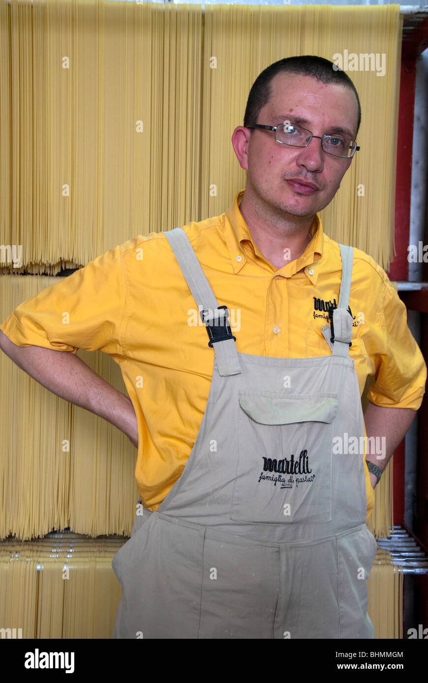 Luca head of the Family owned and run pasta factory in Lari, Italy: Martelli Famiglia di pastai Stock Photo