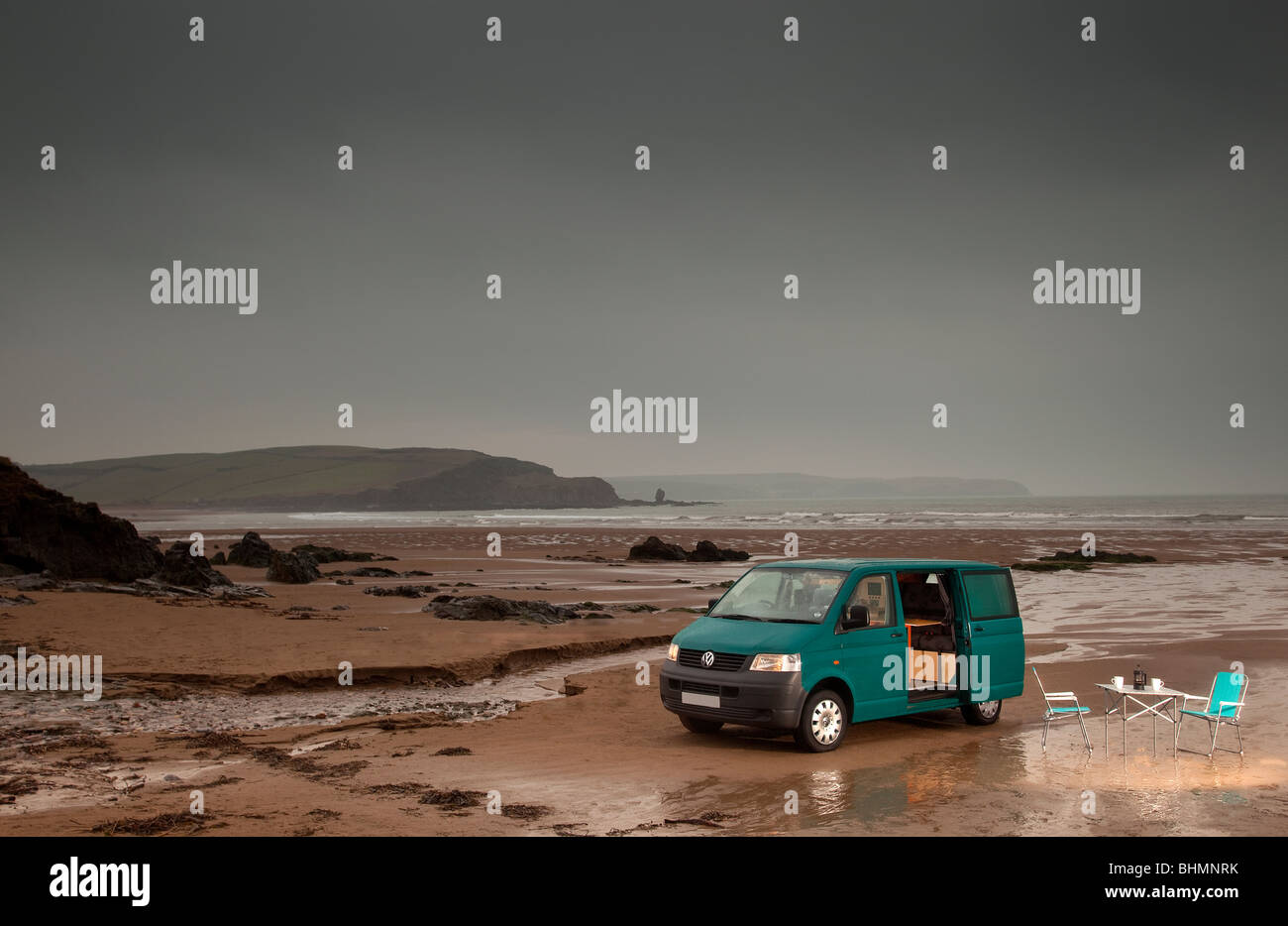 VW Cambee Motorhome on Bigbury on Sea beach Devon UK Stock Photo