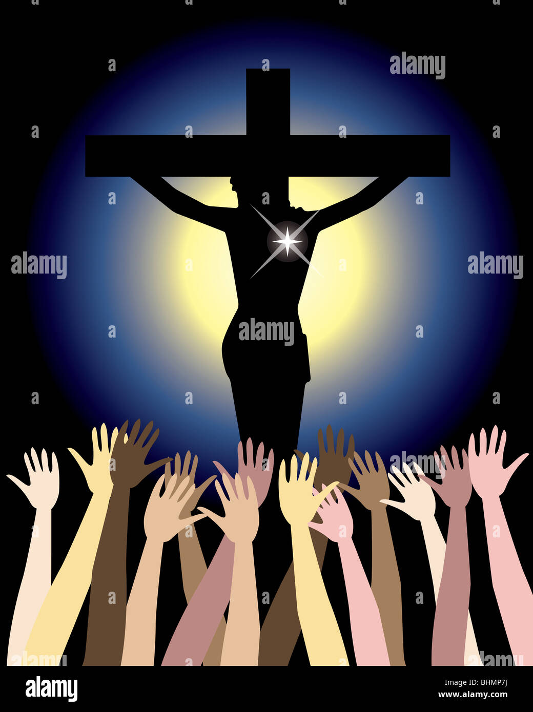 Vector Illustration showing the power of the holy spirit, Jesus Christ on cross. Easter Resurrection Stock Photo