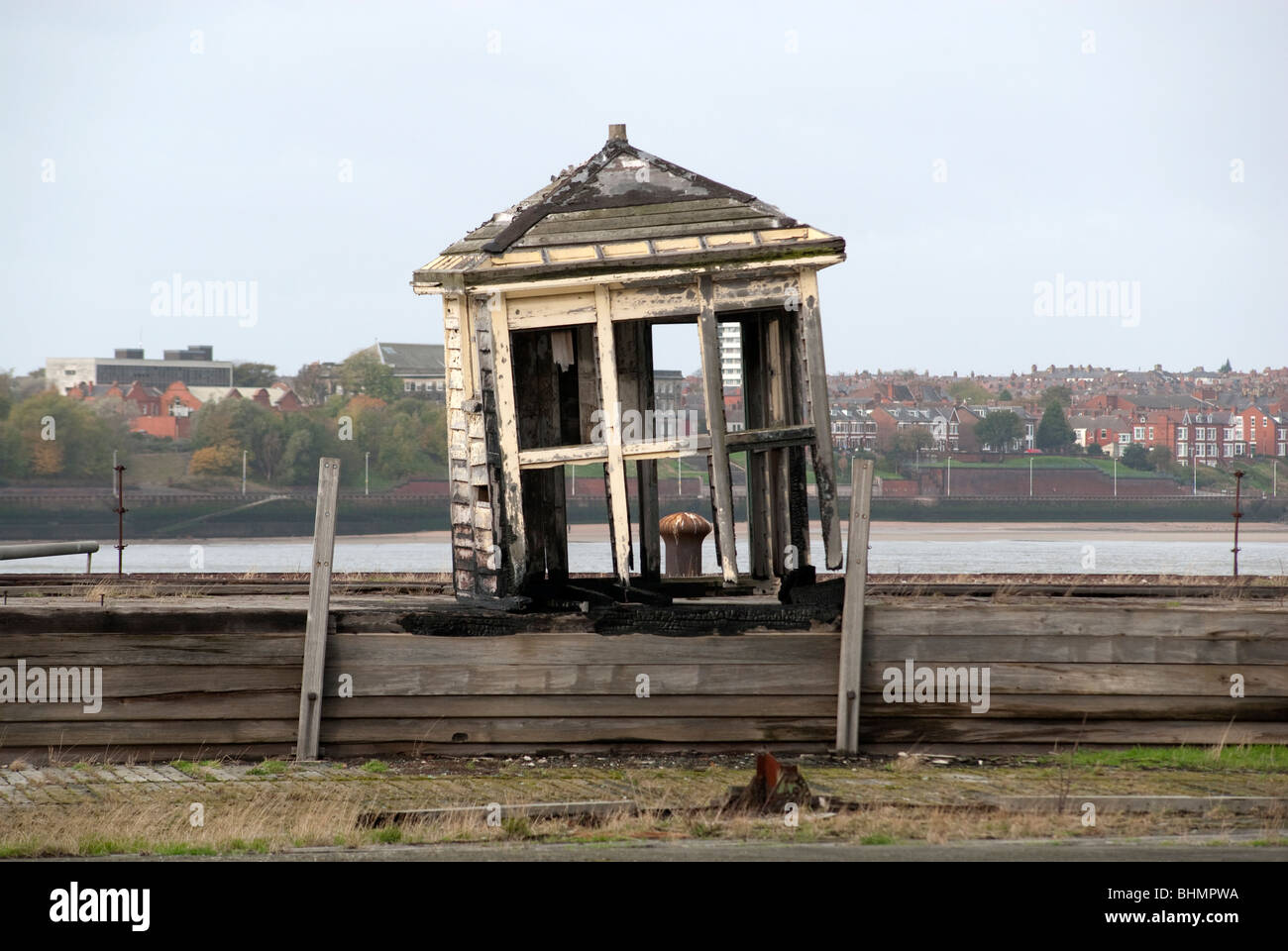 Derelict building on old Pier in Liverpool UK Stock Photo