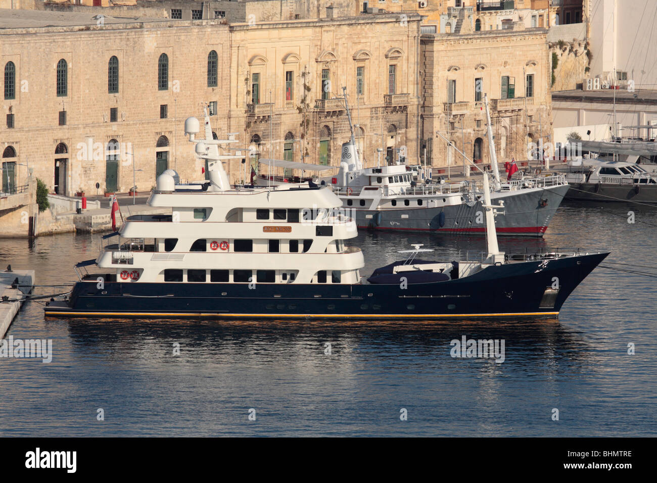The Royal Denship superyacht Big Aron in Malta's Grand Harbour Stock Photo
