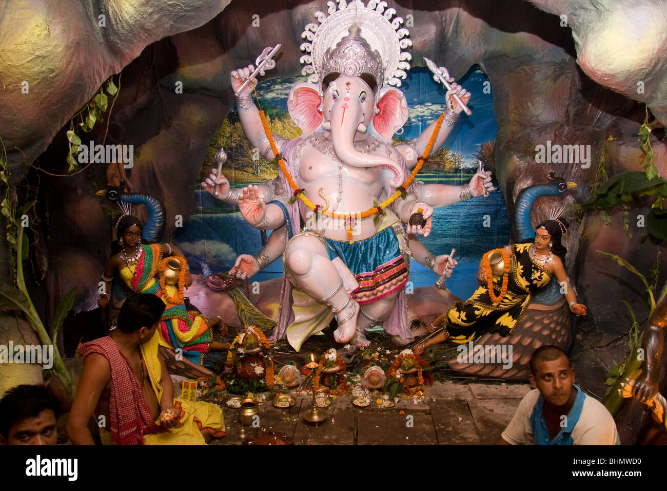 A statue of the Hindu elephant god Ganesh in a tented pavilion in Puri