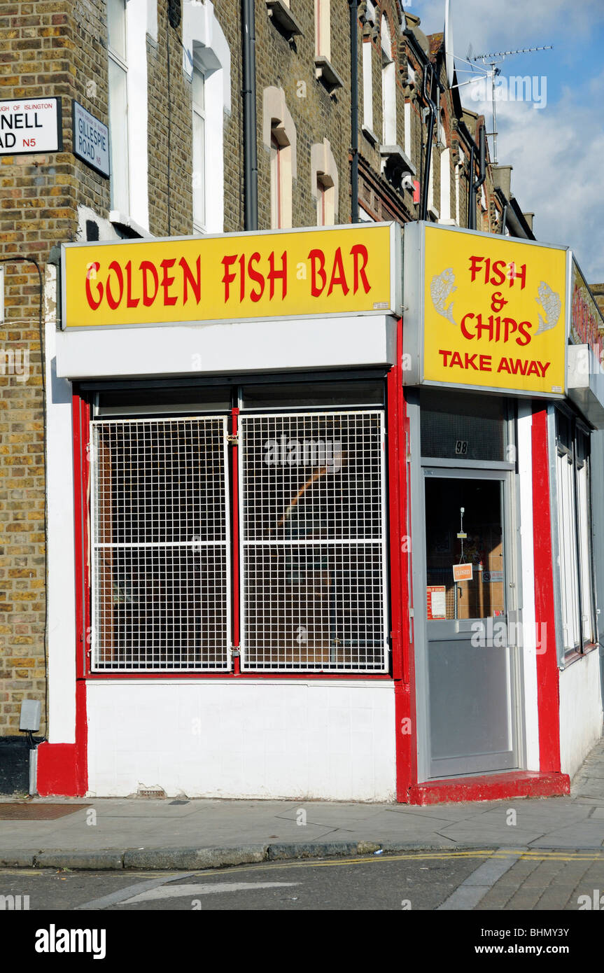 Golden Fish Bar, fish and chip shop in Gillespie Road Highbury London England UK Stock Photo