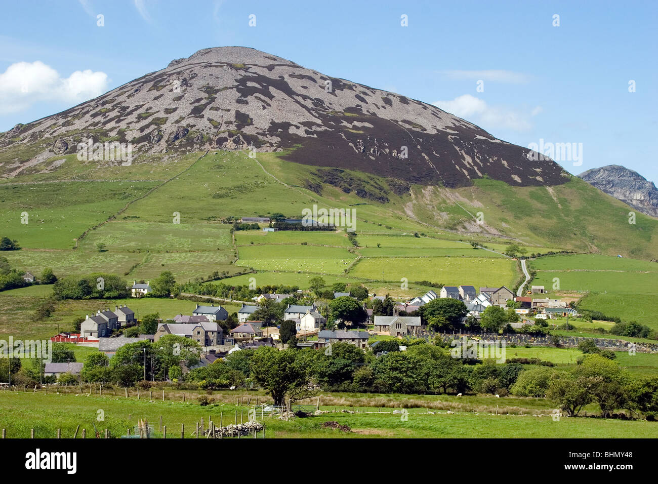 The village of Llanaelhaearn, at the foot of The Rivals, on The Lleyn Peninsula. Stock Photo