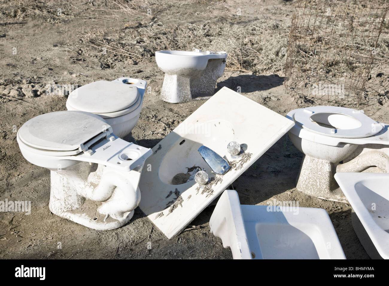 Discarded Porcelain Toilets Sinks Stock Photo 28120298