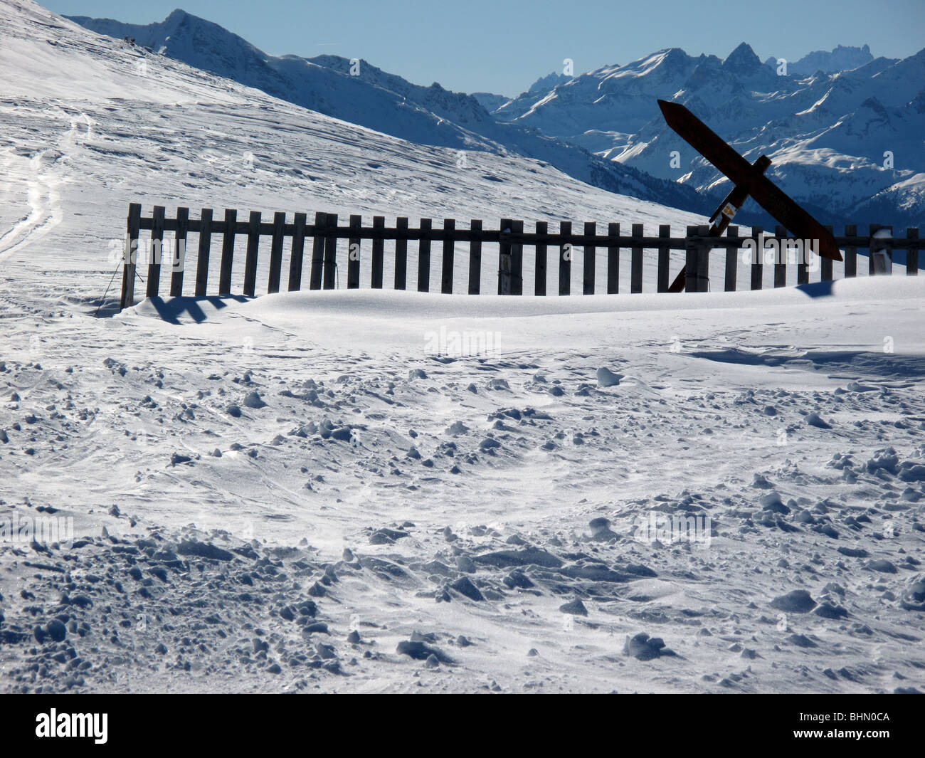 Sky slopes, mountains and blue sky - Val-Cenis - Haute Savoie - France Stock Photo