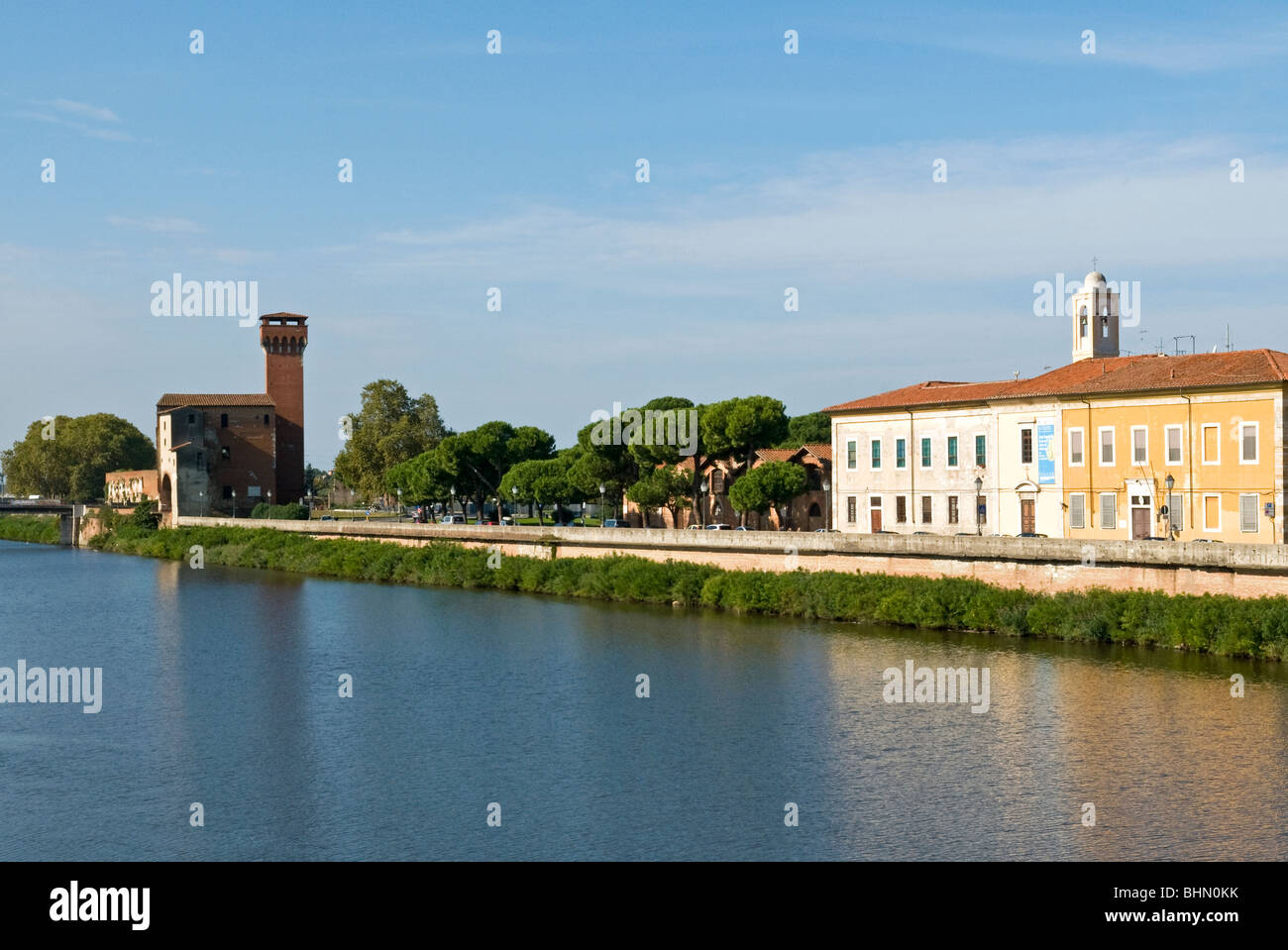 The Tower of the Citadel and Arno River, Pisa, Tuscany, Italy, Europe Stock Photo