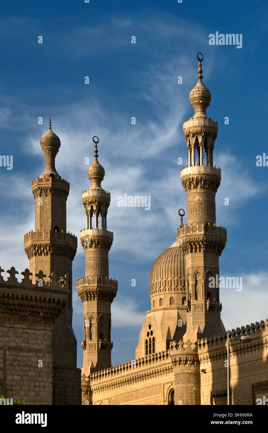 Minarets of Al Rifai Mosque and  Sultan Hassan Mosque, Cairo Egypt Stock Photo