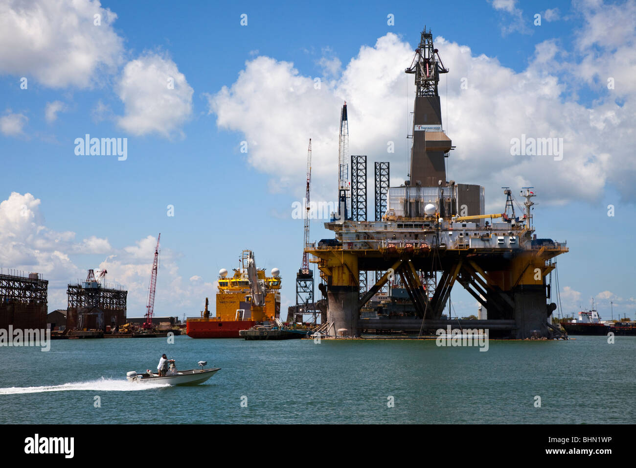 Transocean drilling rig in harbor Galveston Texas USA Stock Photo