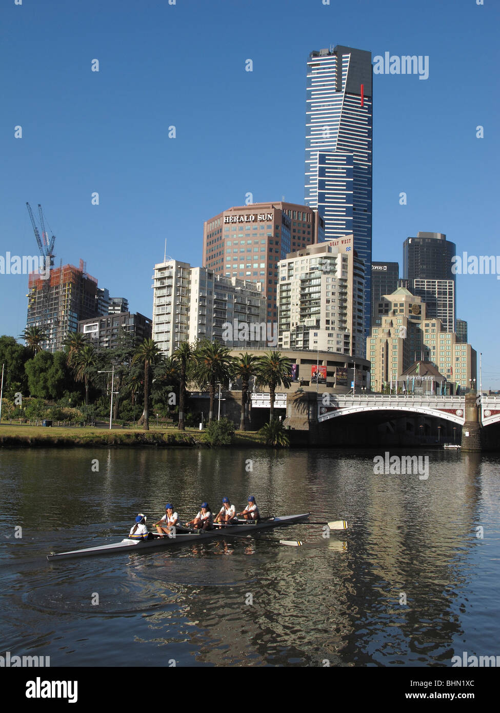 The Melbourne Docklands skyline across the Yarra River Stock Photo