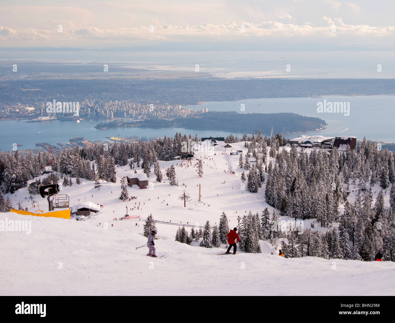Grouse Mountain ski resort with Downtown Vancouver beyond, North ...