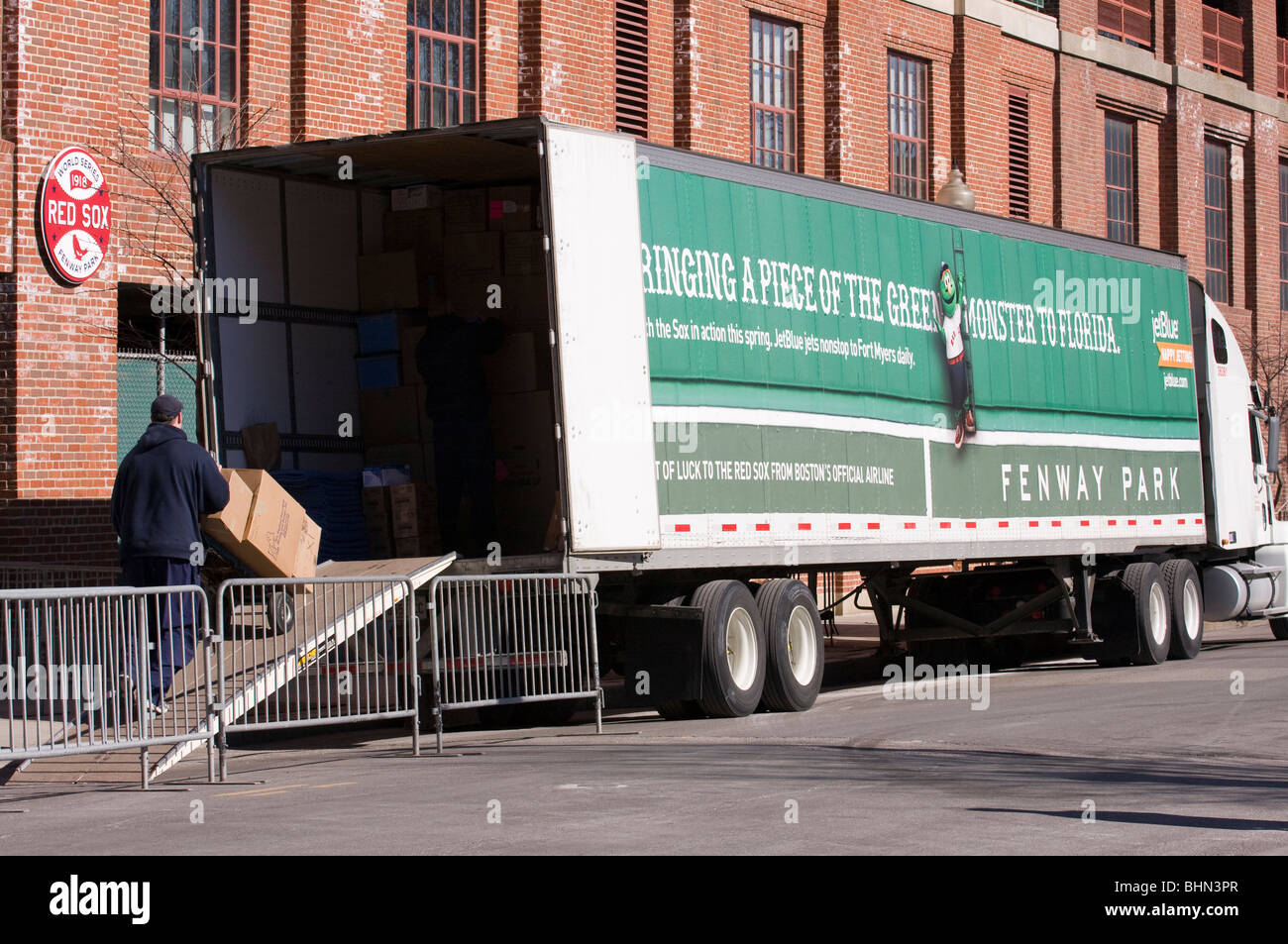 Fenway Park. Truck Day 2010. Truck being loaded in Boston Stock Photo