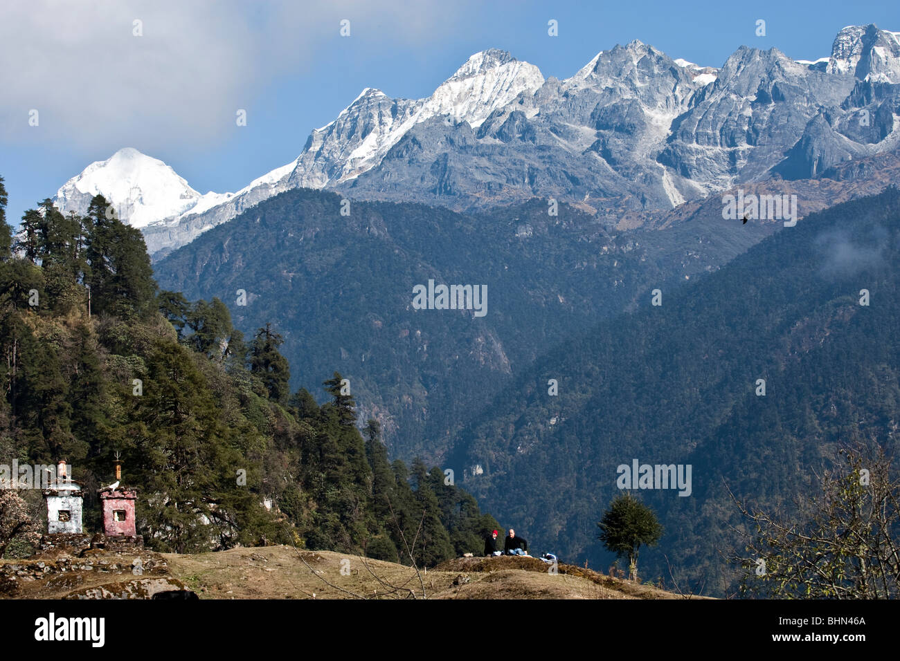 The Rathong Glacier is an important glacier situated in Sikkim.The source of Rangeet River flows from the Rathong Glacier Stock Photo