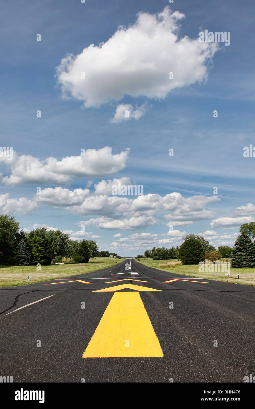 Vertical of rural runway for small planes in Southern Wisconsin Stock Photo