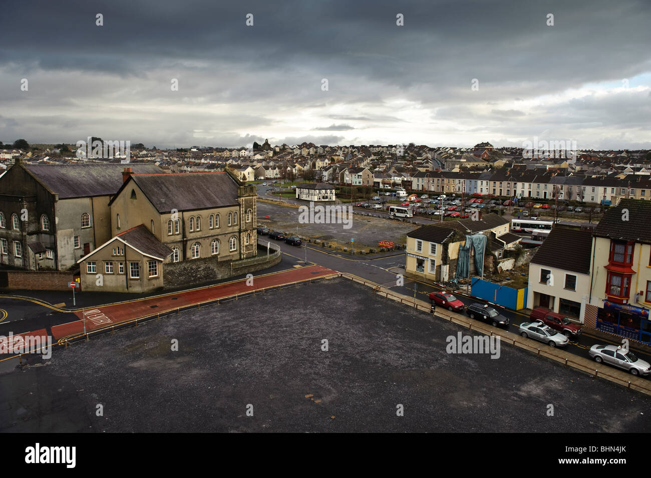 vacant redevelopment plot in Llanelli town centre, Carmarthenshire west wales UK Stock Photo