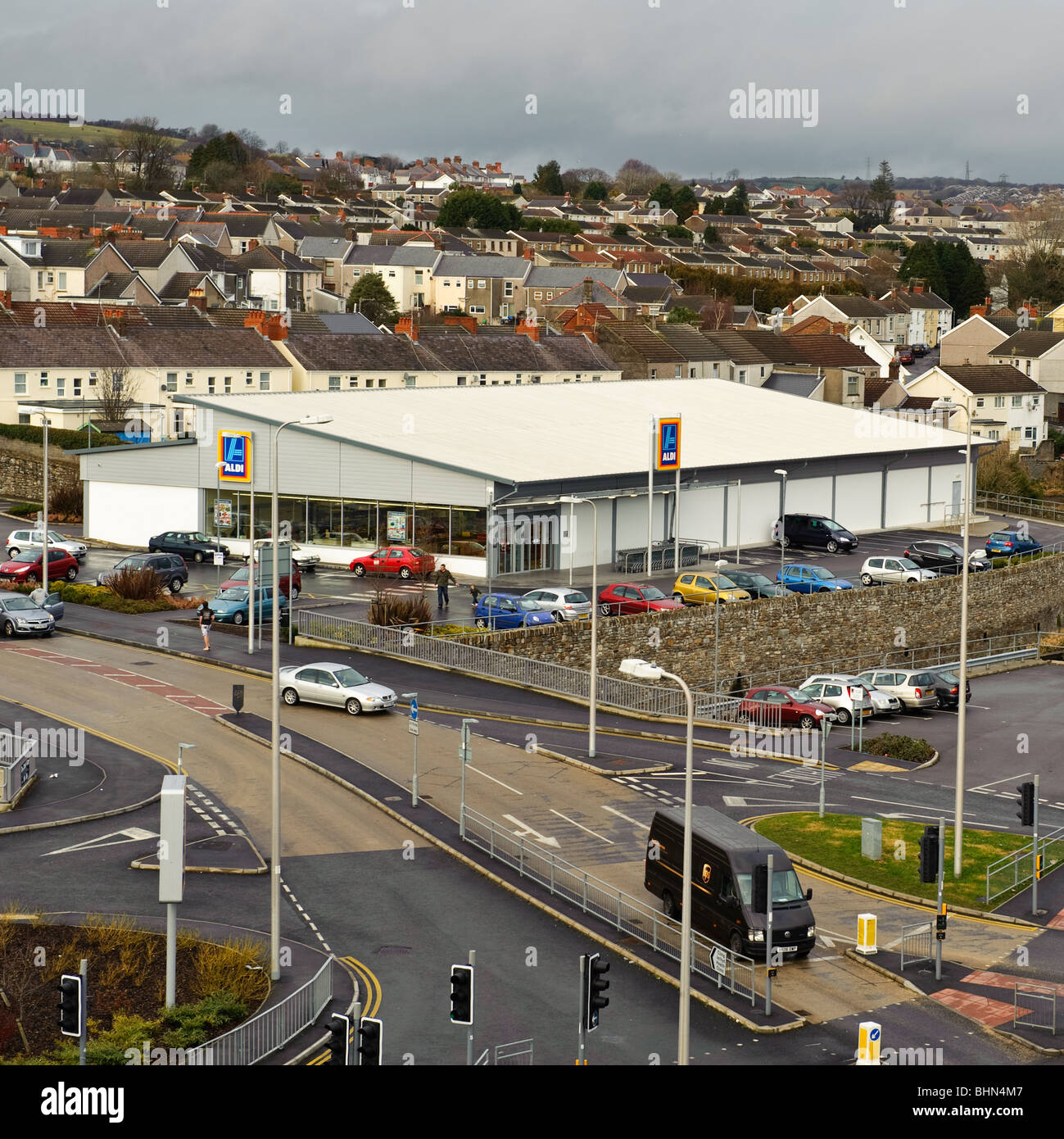 ALDI discount supermarket, Llanelli town centre, Carmarthenshire west wales UK Stock Photo