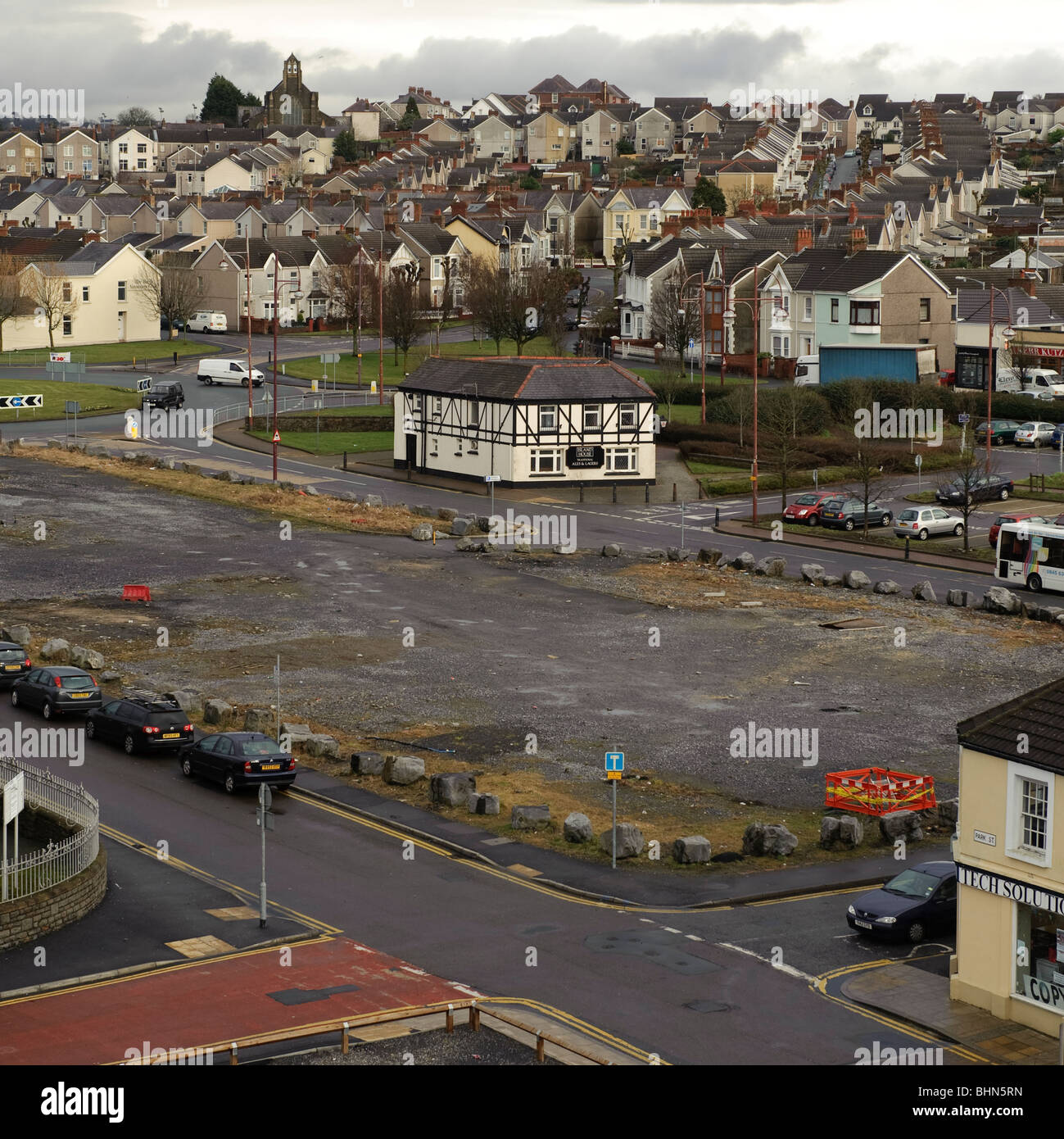 vacant redevelopment plot in Llanelli town centre, Carmarthenshire west wales UK Stock Photo