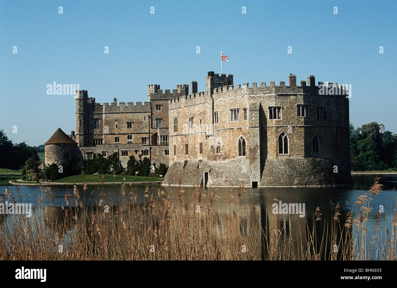 Leeds Castle in Kent, viewed from across the moat Stock Photo