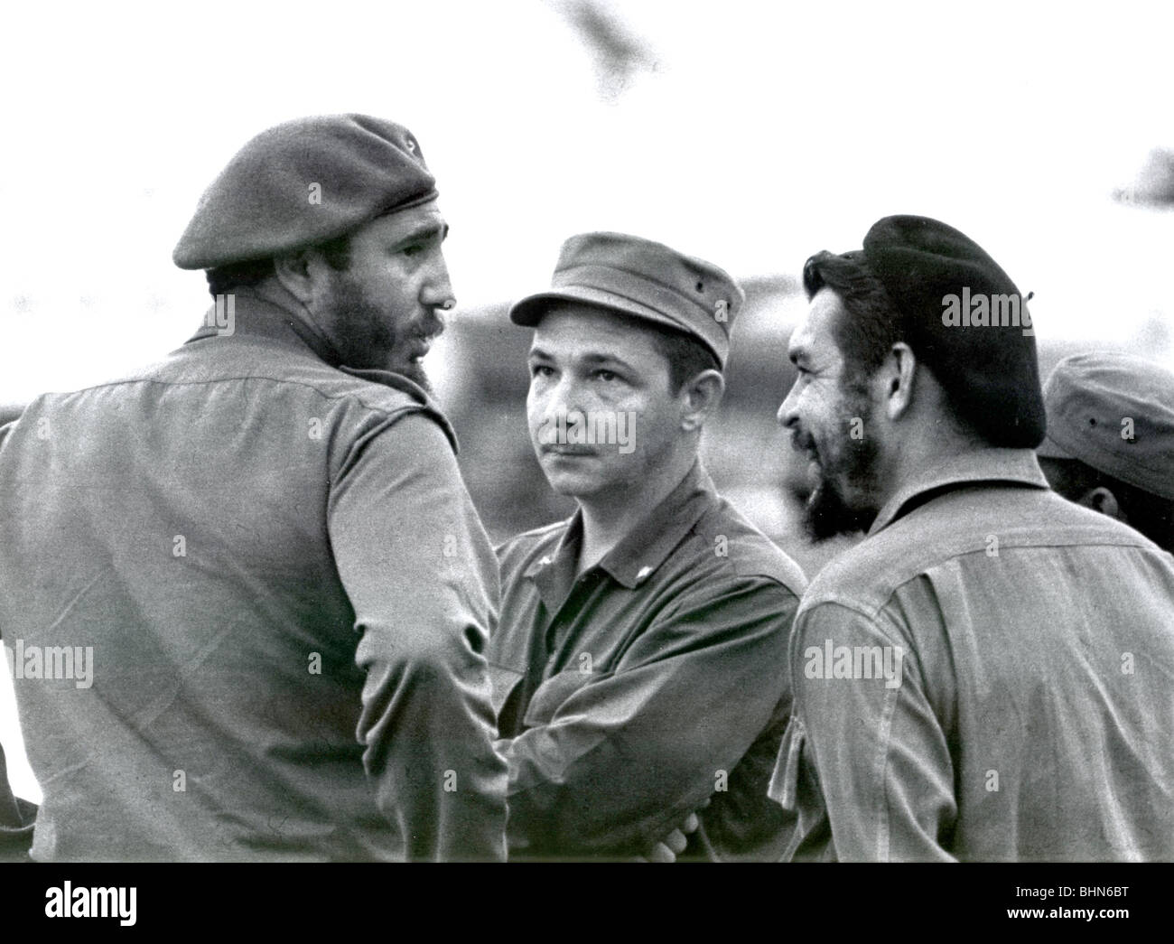 CHE GUEVARA WITH RAUL AND FIDEL CASTRO IN HAVANA, CUBA 1961 Photo by Osvaldo Salas Stock Photo